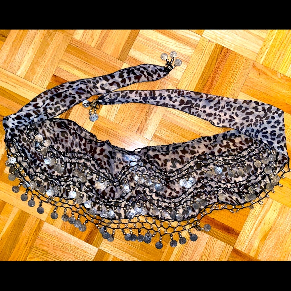 Leopard belly dancing beaded wrap skirt one size